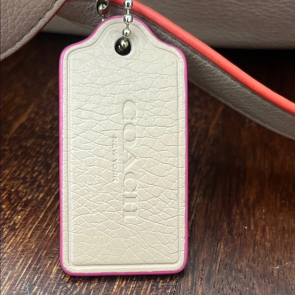 Coach Cream Leather Drawstring Backpack with Pink Trim